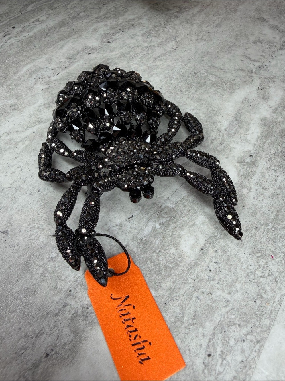 XL Black Rhinestone Spider Brooch Pin Natasha Couture Halloween Spooky Insect